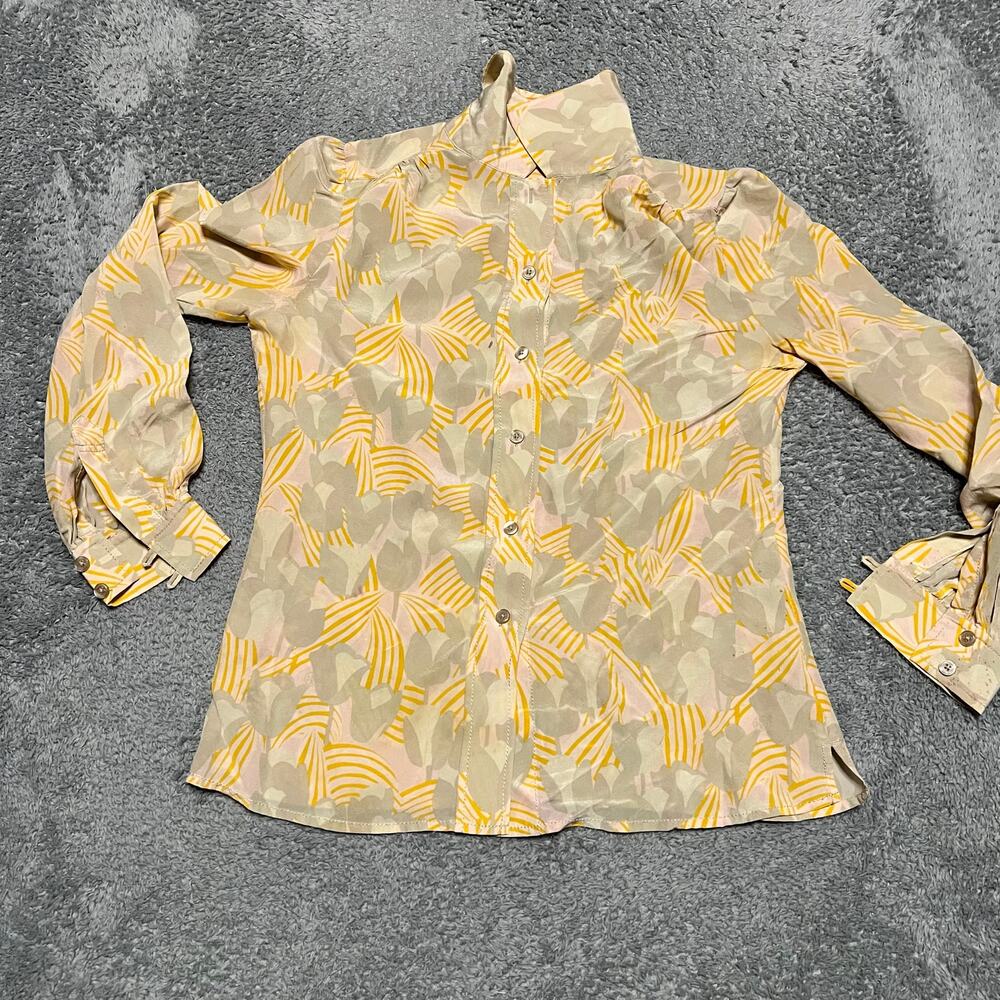Tory Burch Shirt Womens Small Silk Button Floral Blouse **stain